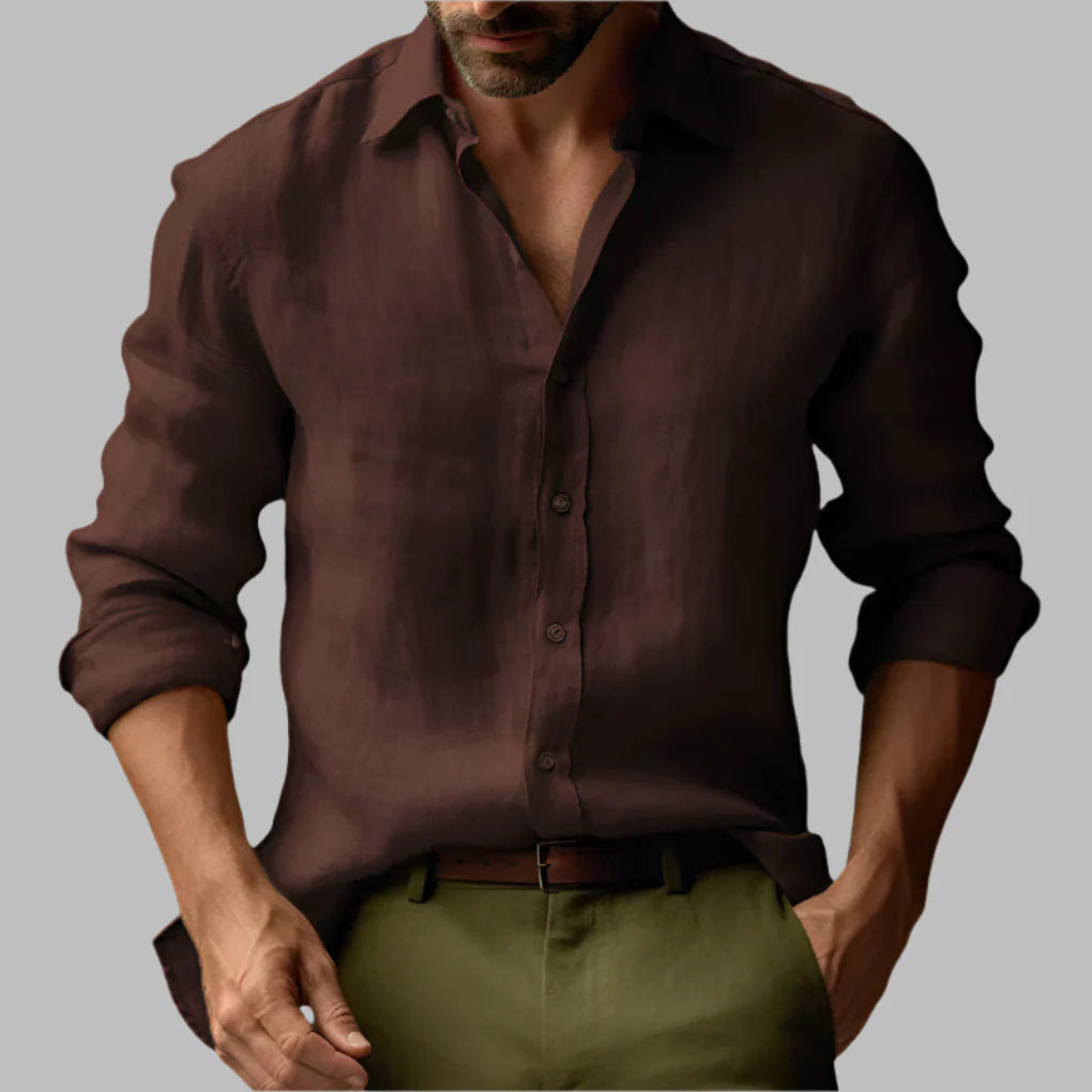 Heren vintage linnen shirt met lange mouwen