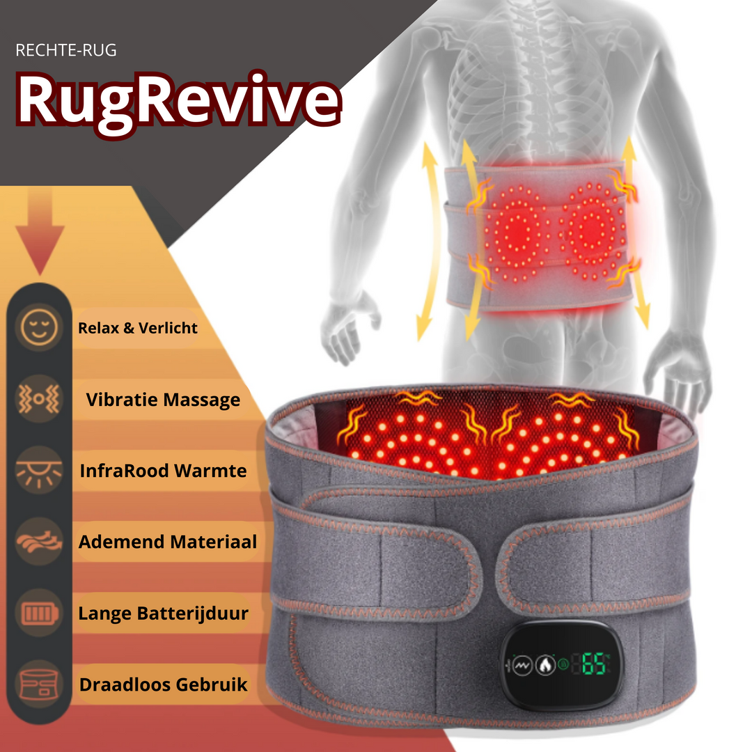 infrarood warmte voor onderrug verlichting stenose artrose infrarood therapie infraroodtherapie. Verlichting van hernia met infrarood. verbeterde bloedcirculatie. Ontdek de RugRevive Rechte-Rug Infrarood Brace tegen rugpijn, hernia, en andere rugklachten - Voor verlichting van rugpijn, rughernia, verbeterde bloedcirculatie en vermindering van ontstekingen met de innovatieve infrarood brace.