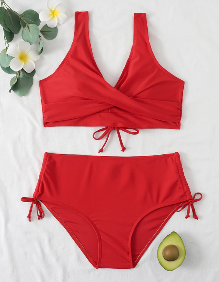 Elegante bikini high waist dames rood model