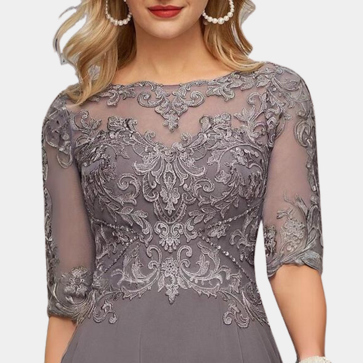Ara - Elegante feest- avond maxi jurk met kanten details