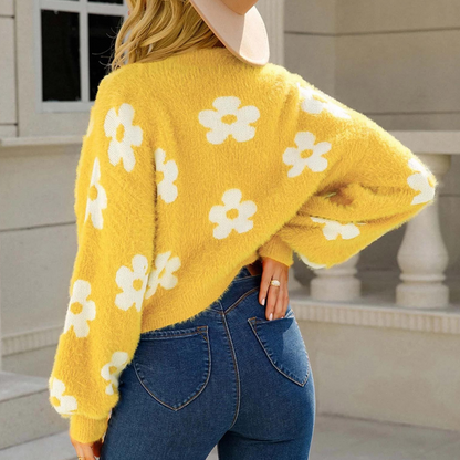 Charmante Knusse Dames Trui met Bloemen en Fantasiemouwen