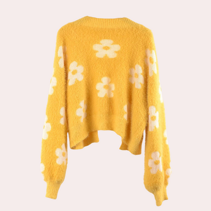 Charmante Knusse Dames Trui met Bloemen en Fantasiemouwen