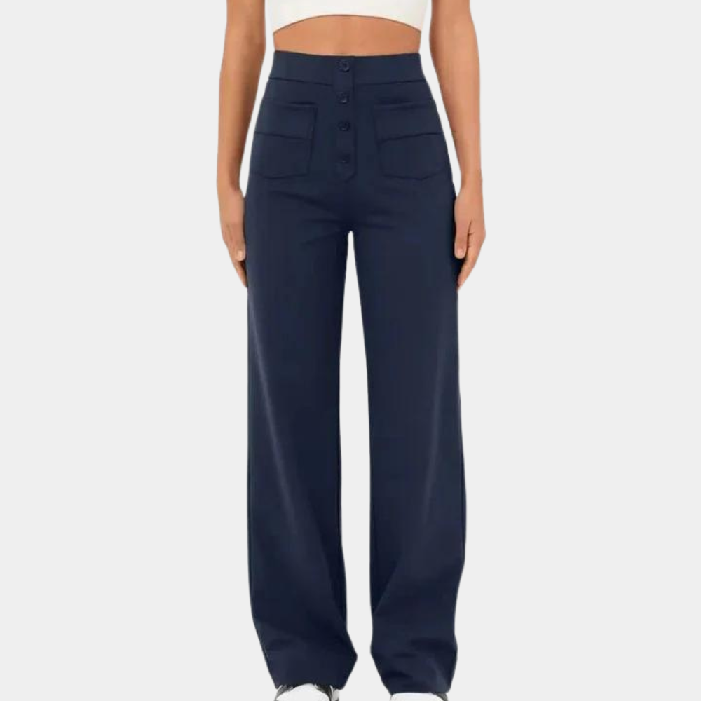 Blauwe broek met hoge taille voor dames