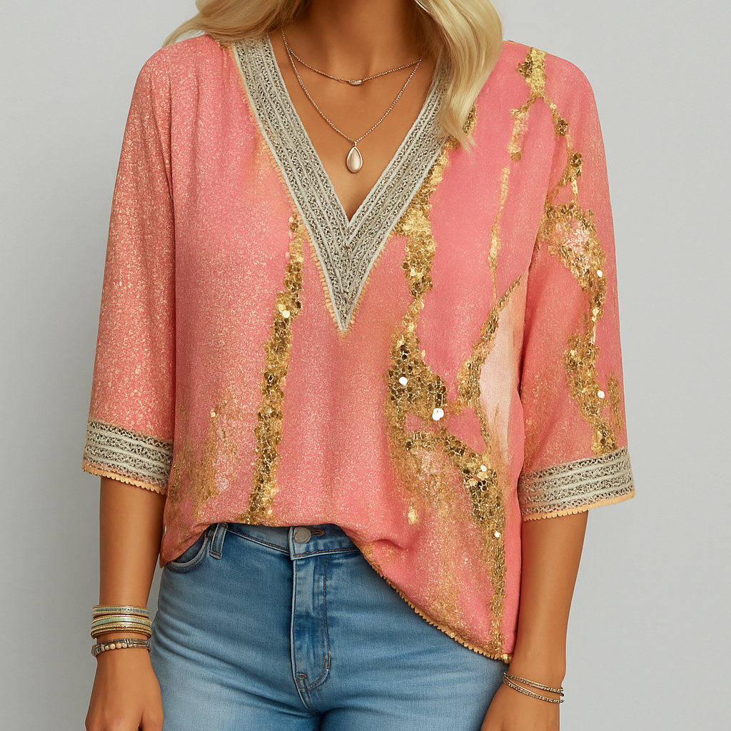 Bedrukte losse V-hals blouse