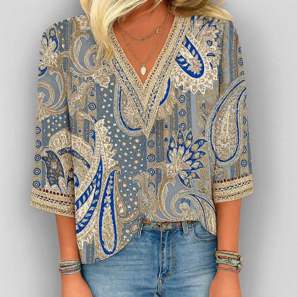 Bedrukte losse V-hals blouse