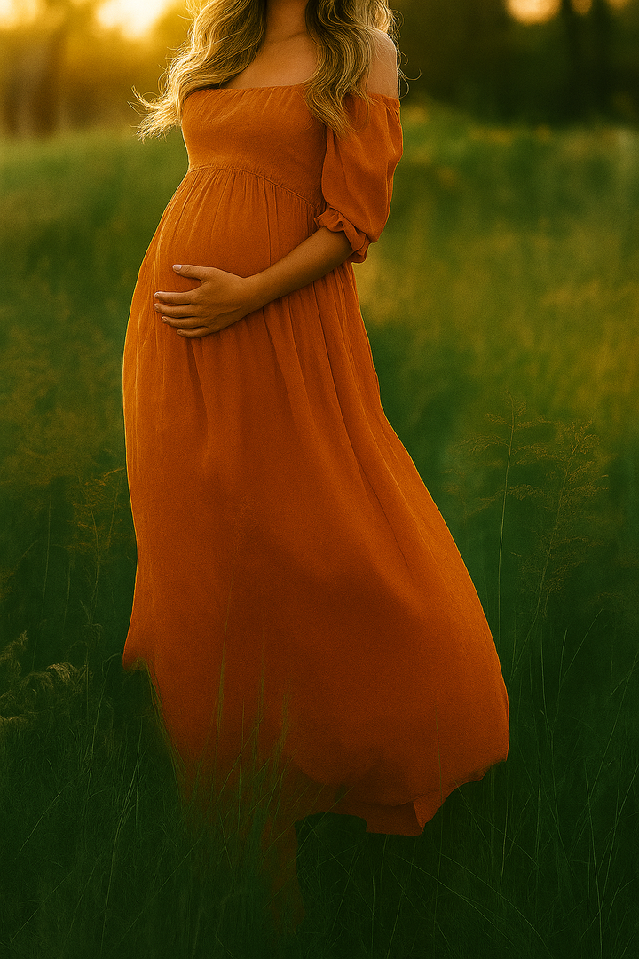 Off-shoulder maxi-zwangerschapsjurk