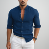Heren slim fit overhemd met mandarijnkraag