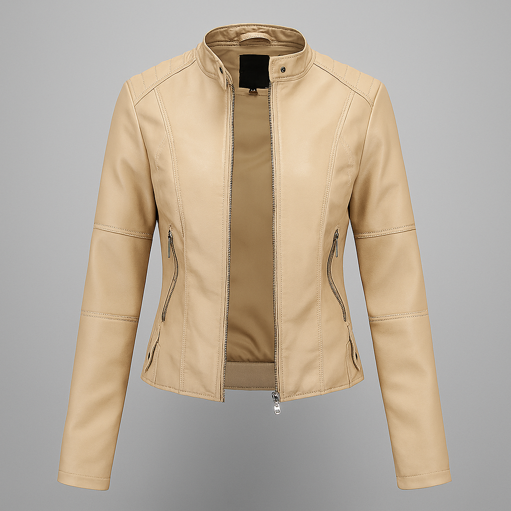 Getailleerd rood leren motorjack voor dames