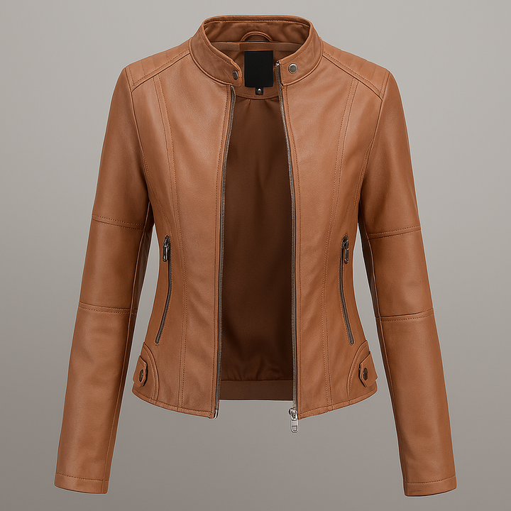 Getailleerd rood leren motorjack voor dames