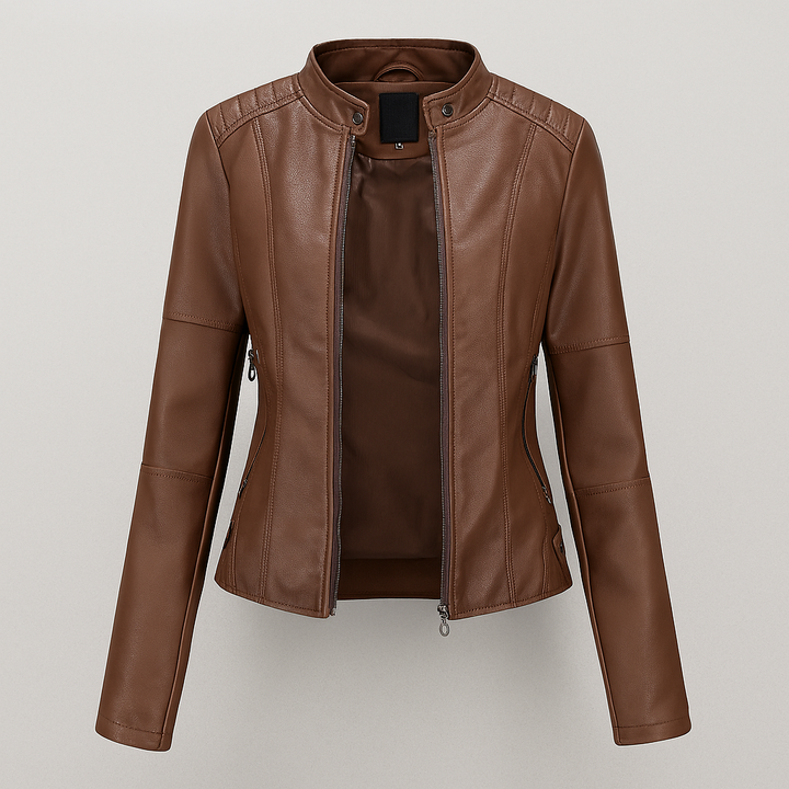Getailleerd rood leren motorjack voor dames