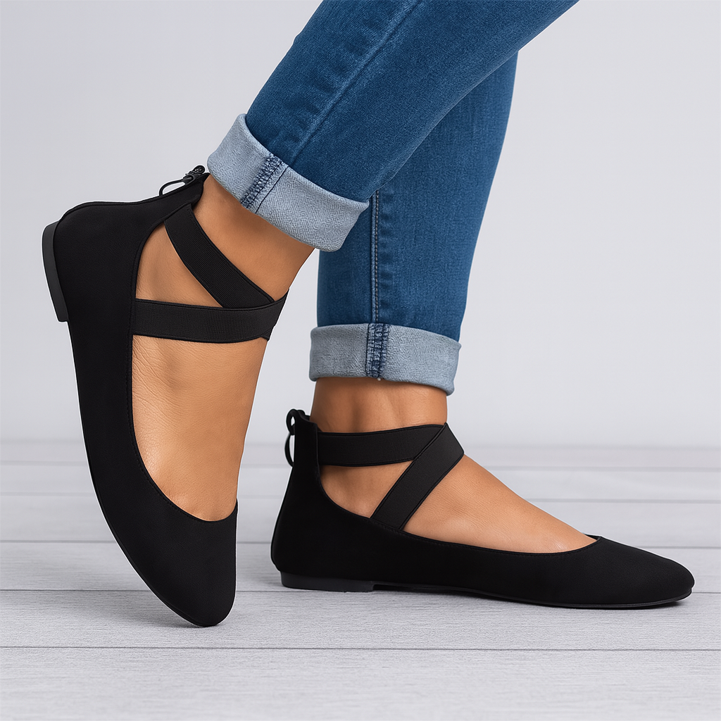 Suède ballerina's met elastische bandjes