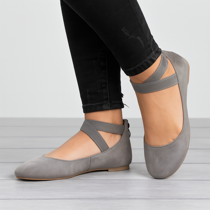 Suède ballerina's met elastische bandjes