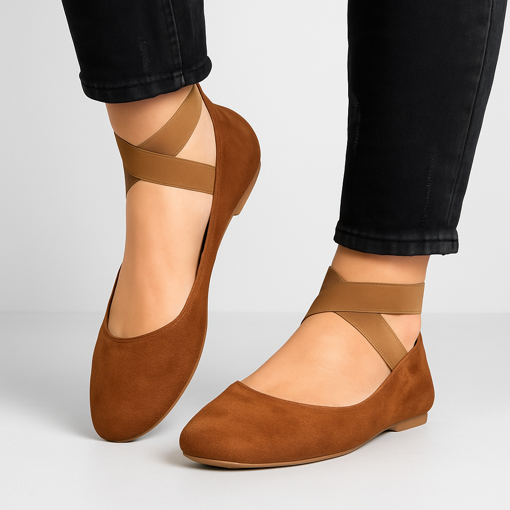 Suède ballerina's met elastische bandjes