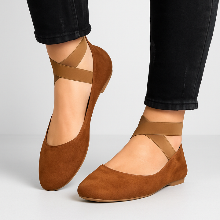 Suède ballerina's met elastische bandjes