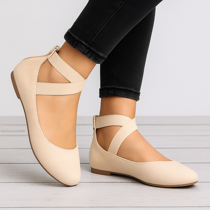 Suède ballerina's met elastische bandjes