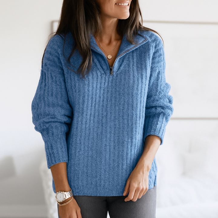Dames pullover met halve rits