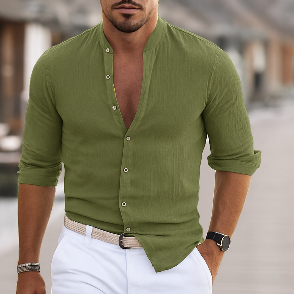 Heren slim fit overhemd met mandarijnkraag