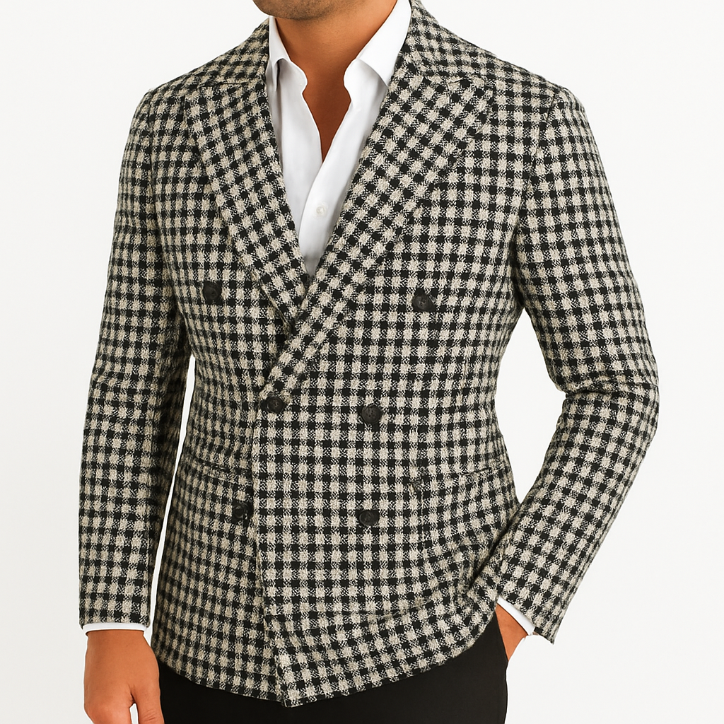 Heren geruite dubbelrijs blazer