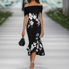 Off-shoulder gedrapeerde bloemenjurk