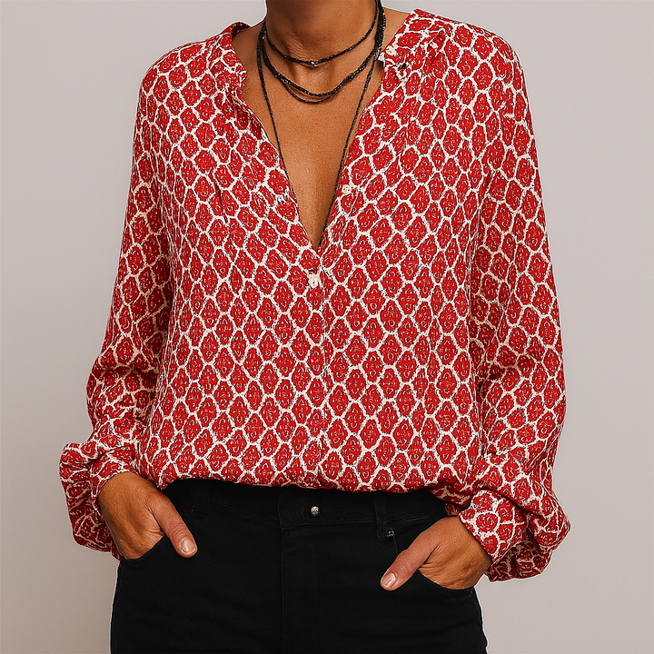Bedrukte elegante blouse met V-hals