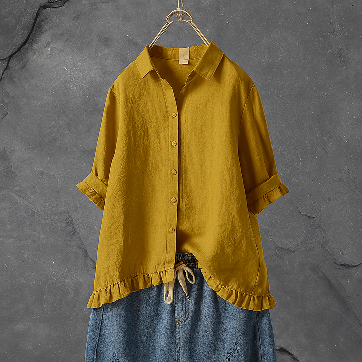 Katoenen blouse met knopen en geplooide zoom
