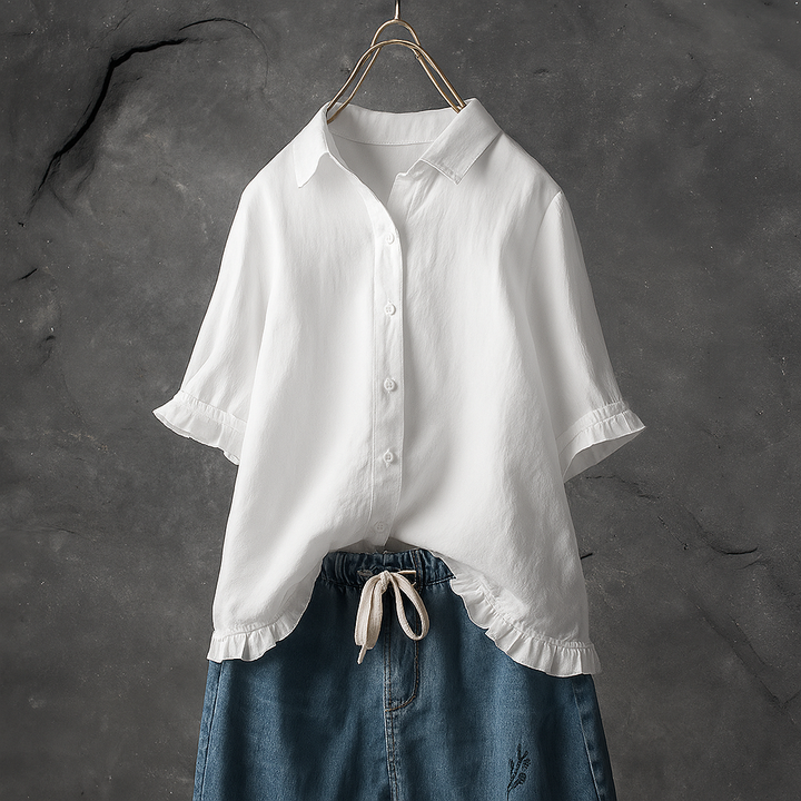 Katoenen blouse met knopen en geplooide zoom