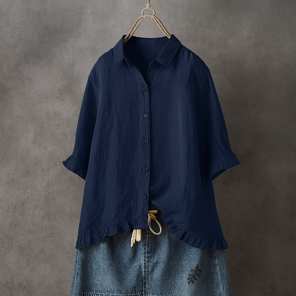 Katoenen blouse met knopen en geplooide zoom