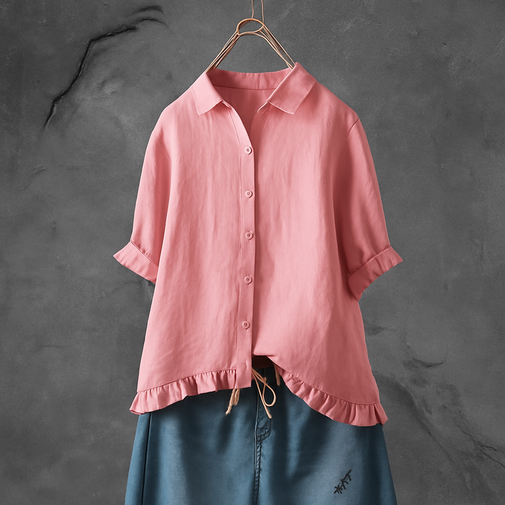 Katoenen blouse met knopen en geplooide zoom