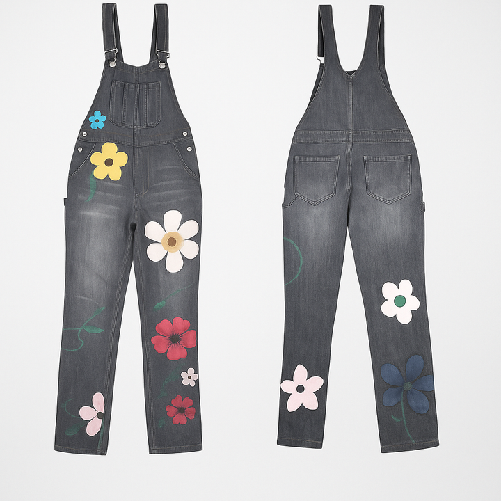 Dames jumpsuit van denim met bloemenprint