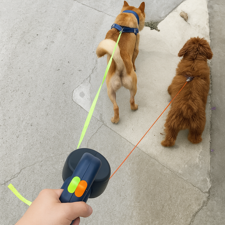 Dubbele intrekbare hondenriem met 360° rotatie