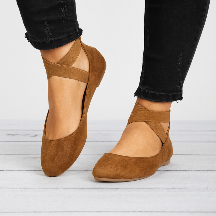 Suède ballerina's met elastische bandjes