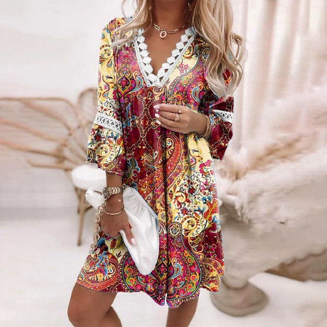 SunBreeze – Boho Zomerjurk met Gehaakte Details