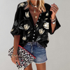 Losvallende Blouse met Print en Opstaande Kraag