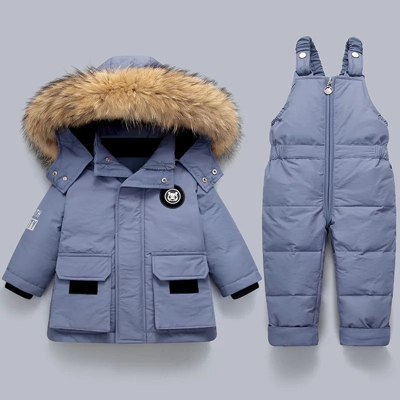 Kinder warme winterjas overall met bontkraag