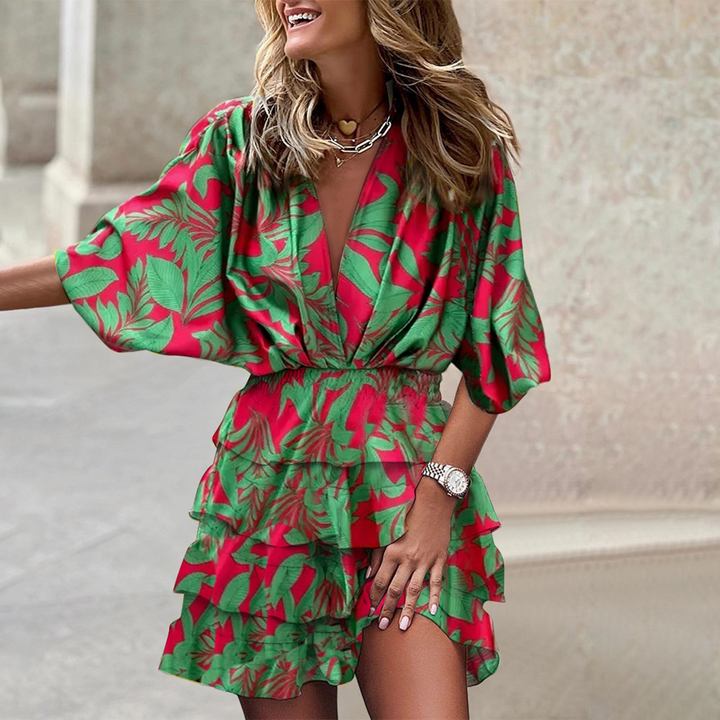 V-Hals Mini Jurk met Geometrische Print