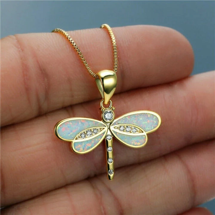 Enrica Dragonfly | halsketting dames goud opaal - Leuk cadeau om te geven