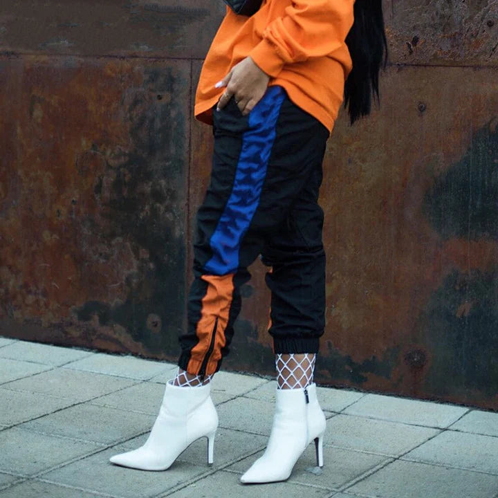Oranje en blauwe Broek voor Dames met Tijdloze Uitstraling