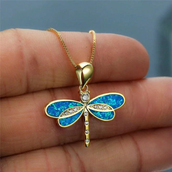 Enrica Dragonfly | halsketting dames goud opaal - Leuk cadeau om te geven