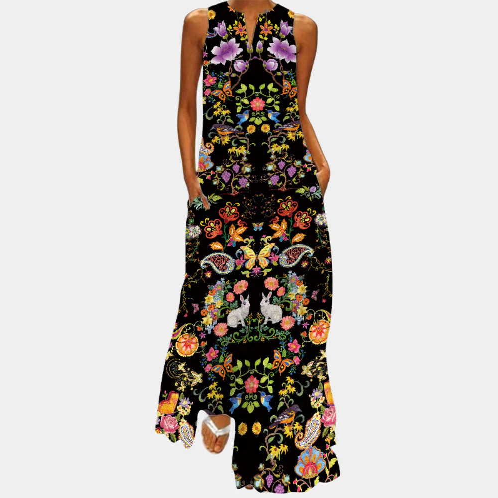 Mouwloze Zomerjurk met Bloemenprint en Zwierige Pasvorm