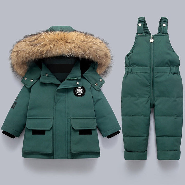Kinder warme winterjas overall met bontkraag