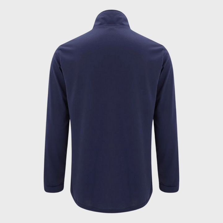 Donkerblauwe heren trui met lange mouwen en opstaande kraag, gemaakt van zachte stof. Perfect voor casual en formele gelegenheden.