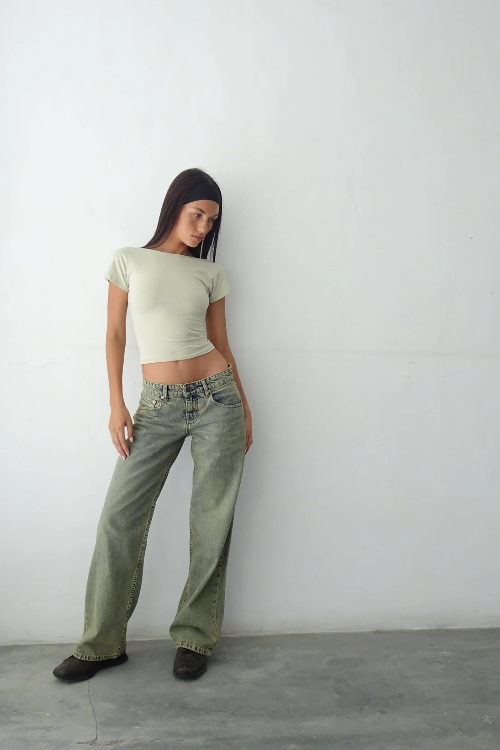 Low Rise Straight-Leg Dames Jeans met Vintage Wassing