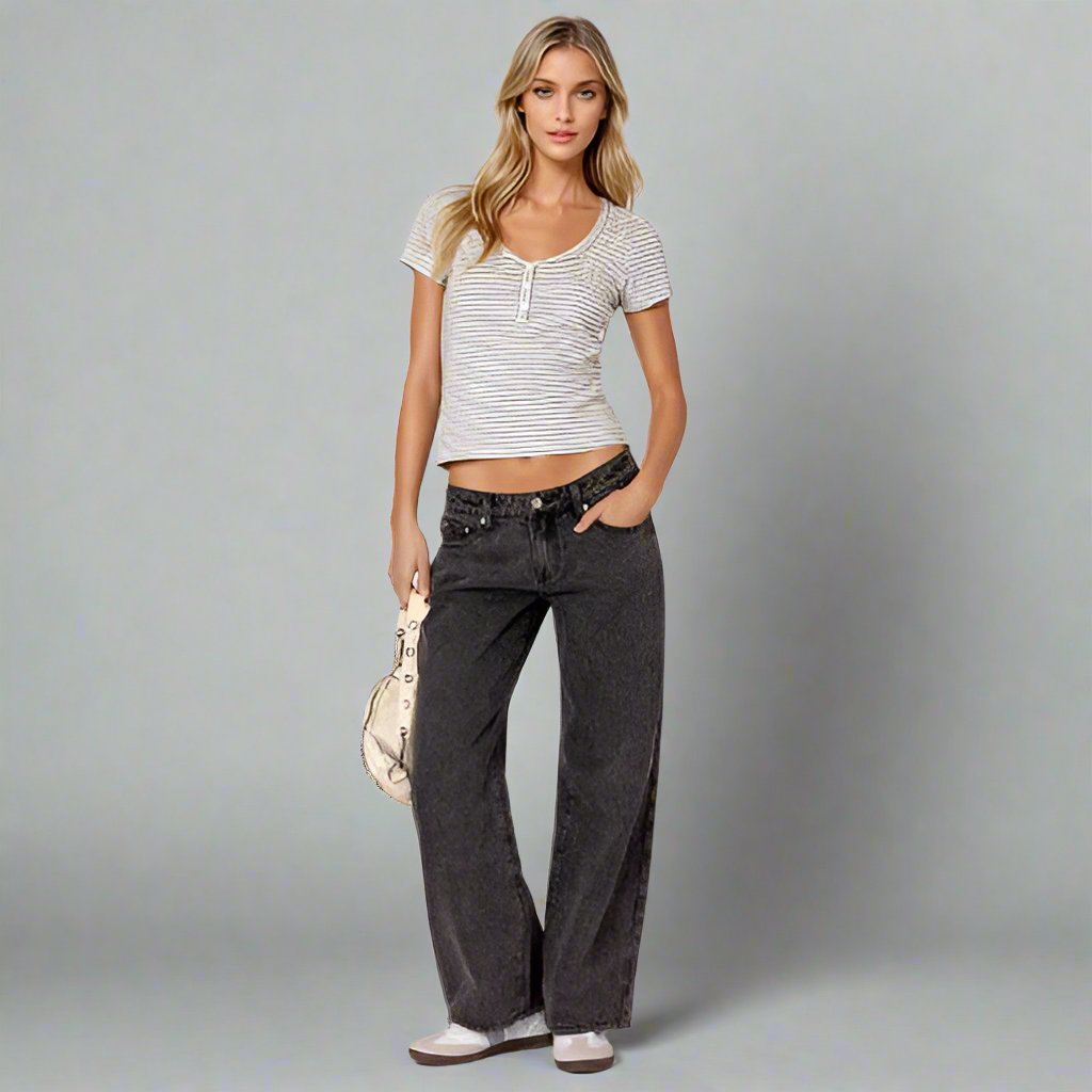 Low Rise Straight-Leg Dames Jeans met Vintage Wassing
