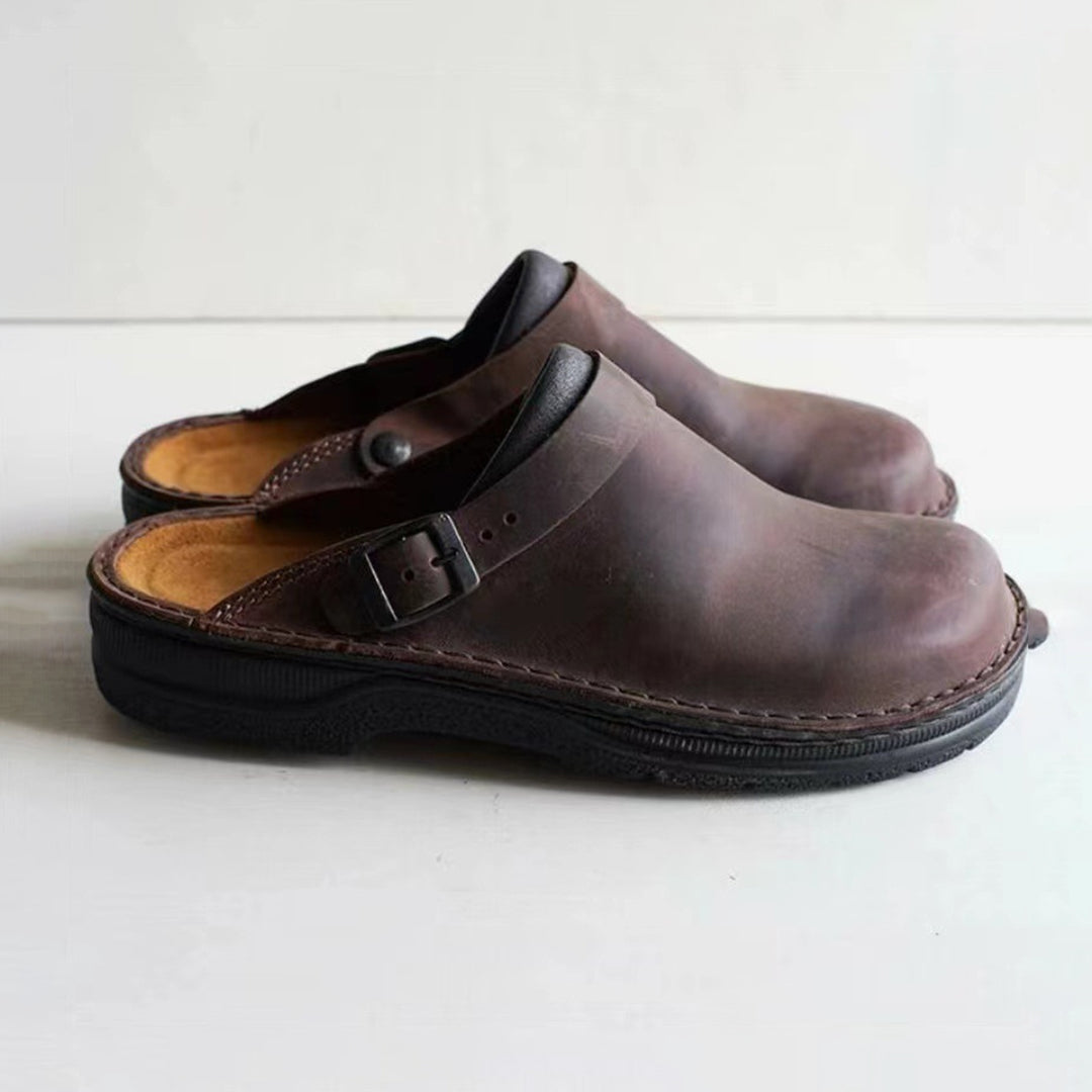 Bruine leren pantoffels voor heren