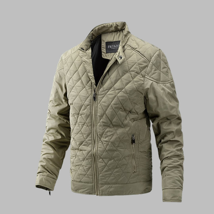 Elegante gewatteerde jas voor heren in overgangsstijl