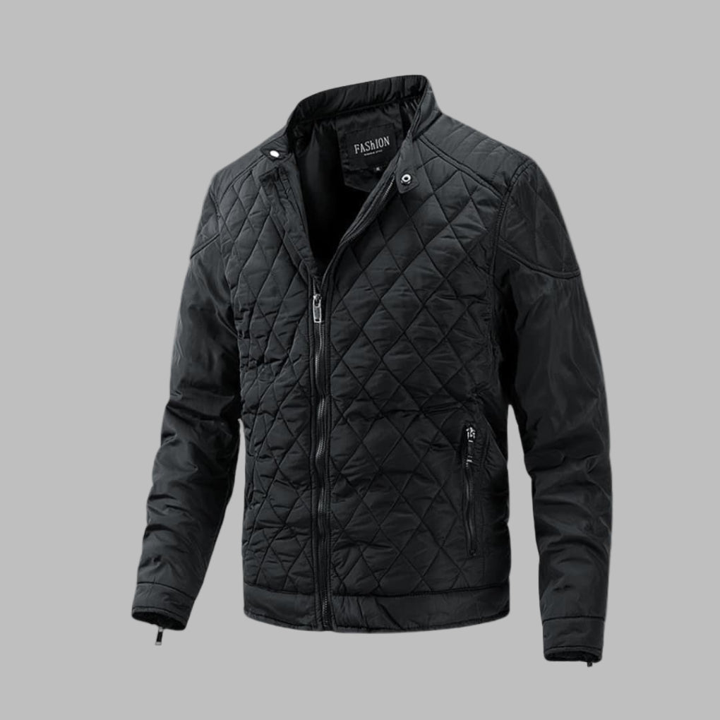 Elegante gewatteerde jas voor heren in overgangsstijl