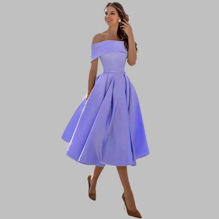 Off-shoulder satijnen vintage galajurk