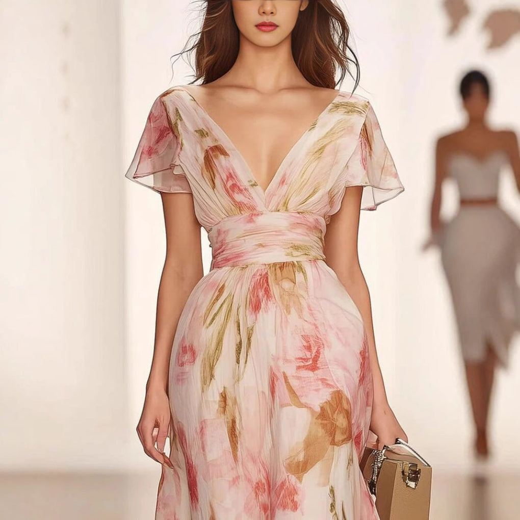 Maxi-jurk met wijde mouwen en fit en flared mouwen