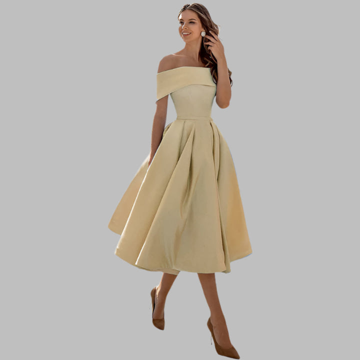 Off-shoulder satijnen vintage galajurk