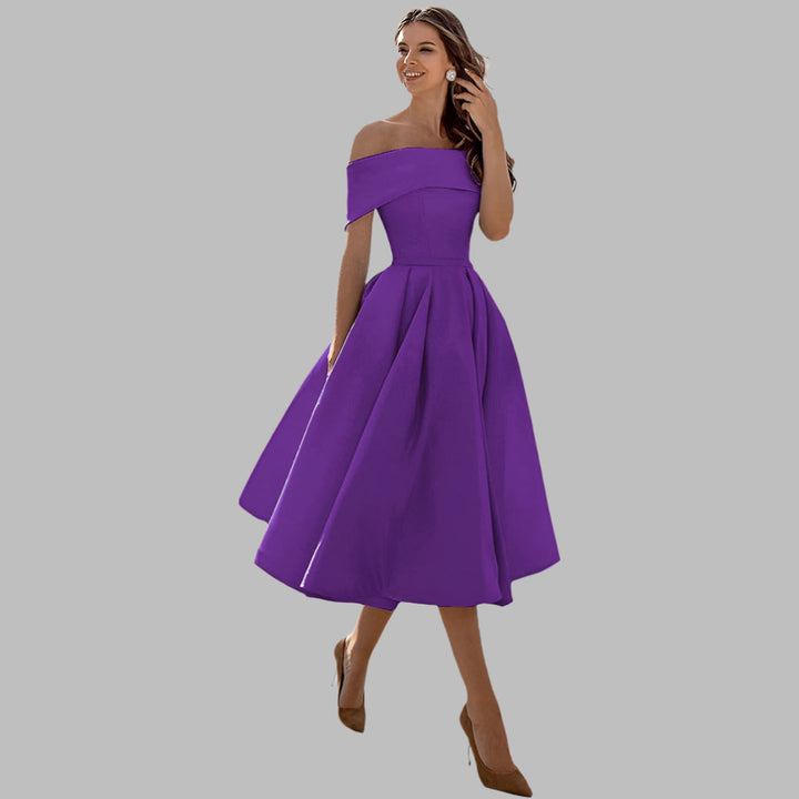 Off-shoulder satijnen vintage galajurk